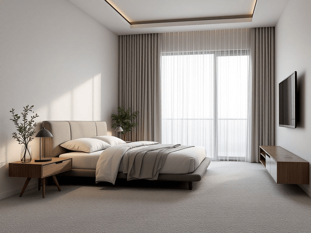 luxury bedroom with soft carpet